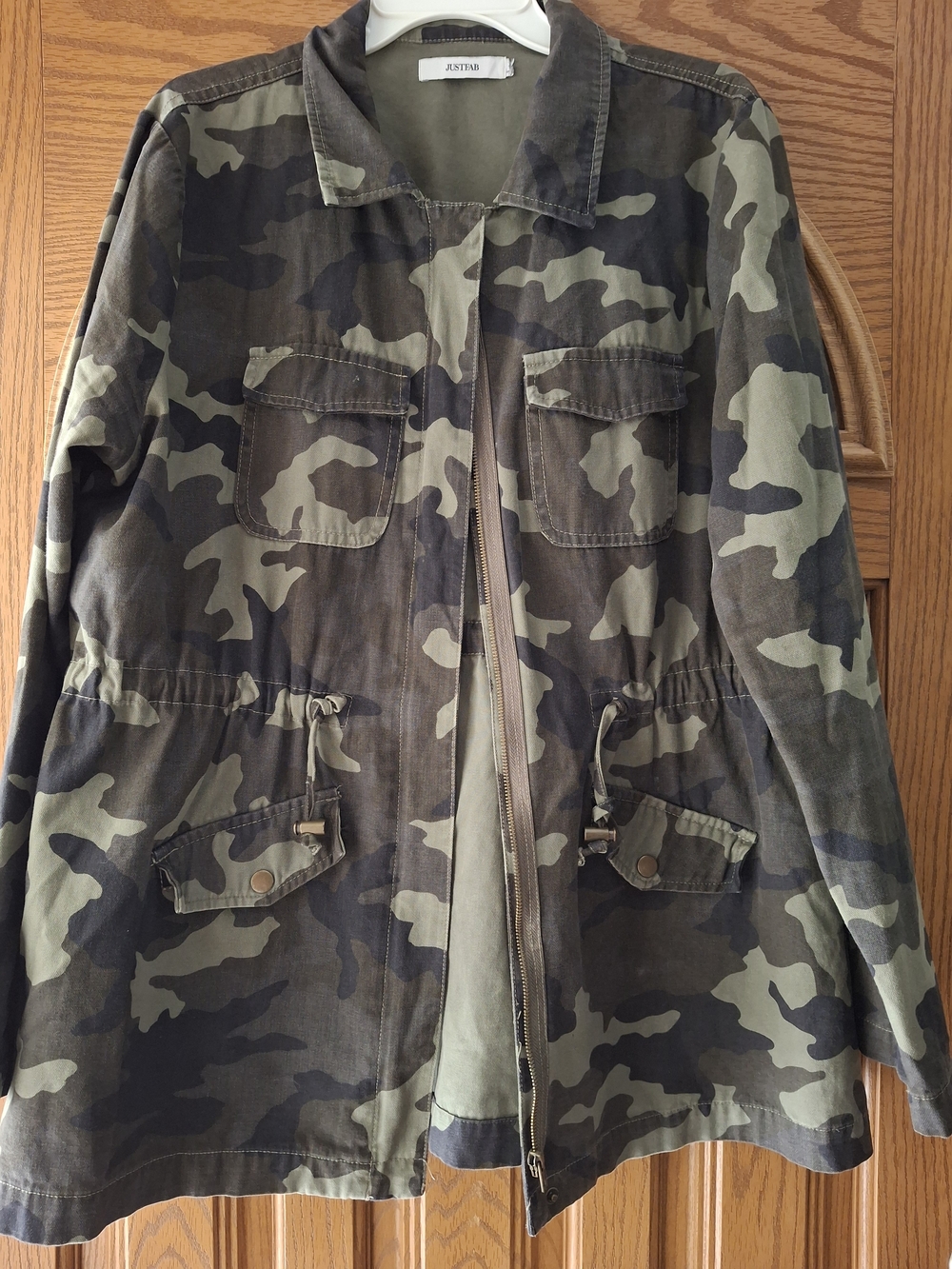 JustFab Olive & Dark Green Camo Drawstring Utility Jacket